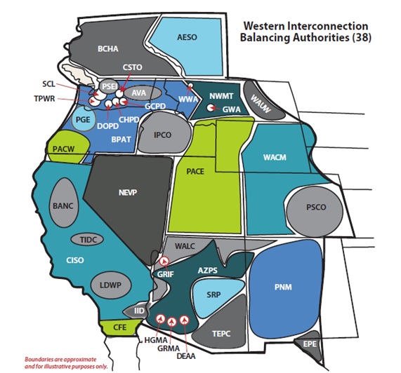 Map of Western Interconnection Balancing Authorities (38)